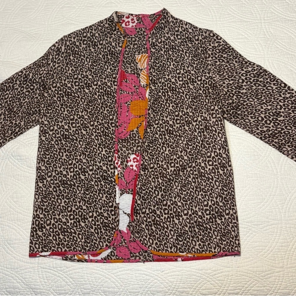 Animal Print Jacket  Quilted Blazer Reversible and Dark Floral Print - Picture 11 of 13
